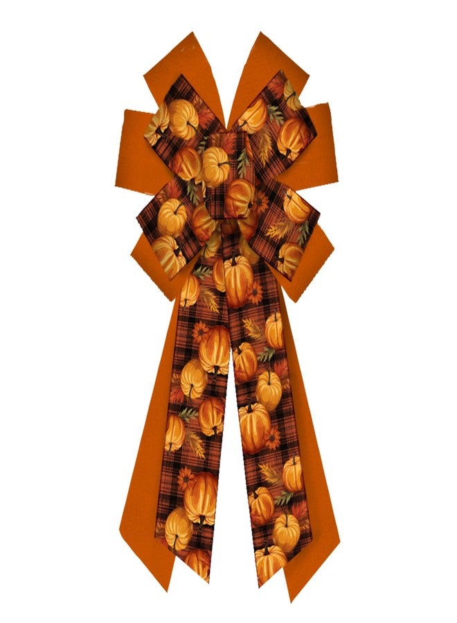 ABTOLS Large Fall Bow for Wreath, Autumn Pumpkin Wreath Orange Black Buffalo Plaid for Front Door, Farmhouse Burlap Ornament Tree Topper for Thanksgiving Farm Indoor Outdoor Decor - Image 1